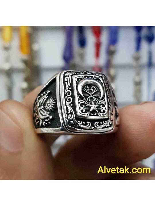 Ay Yıldız Figürlü 925 Ayar Gümüş Erkek Yüzük : 00536 Ay Yıldız Figürlü 925 Ayar Gümüş Erkek Yüzük : 00536